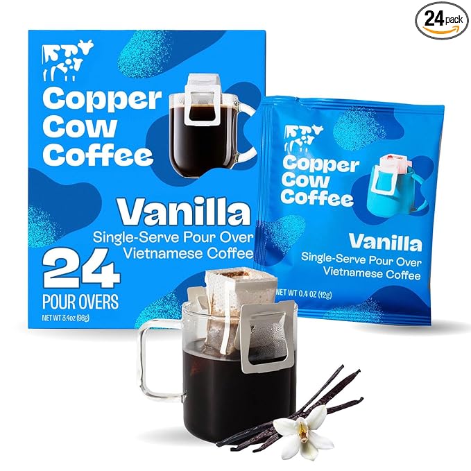 Copper Cow Coffee Premium Vietnamese Coffee: Single-Serve Vanilla Coffees (includes: 24 vanilla coffees)