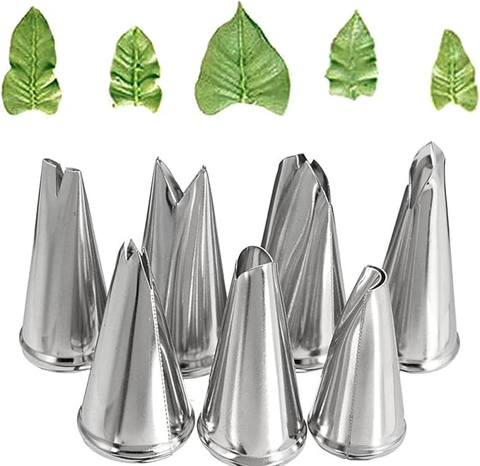 Leaf Piping Bags and Tips Set 7 Pieces Piping Tips Set Cake Decorating Tips Icing Piping Nozzles Set Cupcake Decorating Kit Cupcake Pastry Tool Stainless Steel