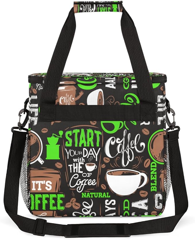 Green Start Your Day Coffee Coffee Maker Carrying Bag, Coffee Machine Travel Storage Bag Compatible with K-Mini or K-Mini Plus, Portable Single Serve Coffee Brewer Case with Pockets for K-Cup Pods
