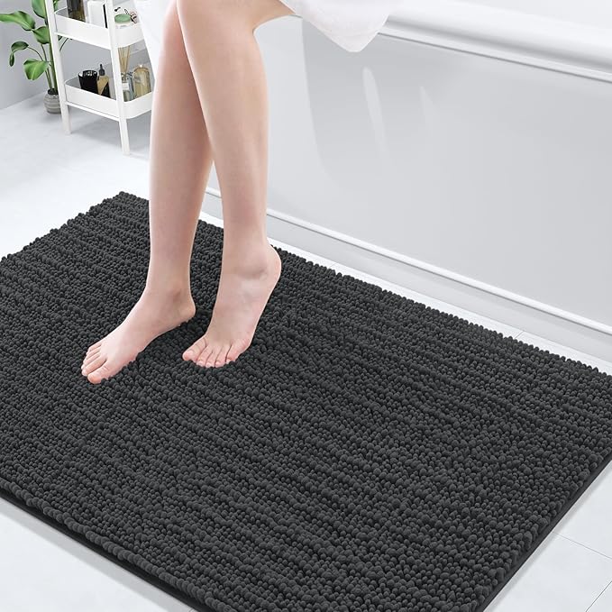 Arotive Luxury Chenille Bathroom Rug Mat, Extra Soft Thick Absorbent Shaggy Bath Rugs, Non-Slip Machine Wash Dry, Plush Bath Mats for Bathroom, Shower and Tub, 50x30, Dark Grey