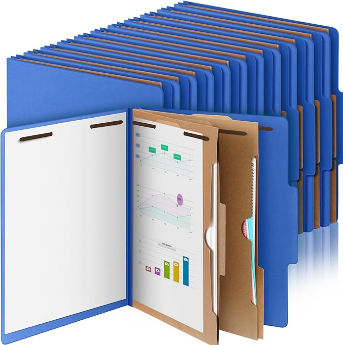 24 Pcs Classification Folders Letter Size,Back to School Supply for Teacher, Student, 2 Pocket Dividers Pressboard File Folder Bulk with 2 Fasteners,2 in Expanding File Organizer (Dark Blue)