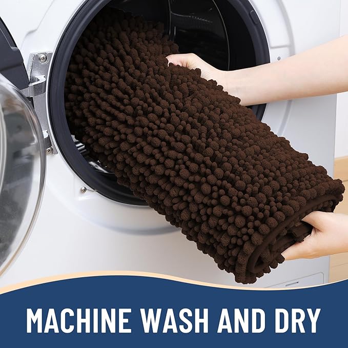 Arotive Luxury Chenille Bathroom Rug Mat, Extra Soft Thick Absorbent Shaggy Bath Rugs, Non-Slip Machine Wash Dry, Plush Bath Mats for Bathroom, Shower and Tub, 70x24, Brown