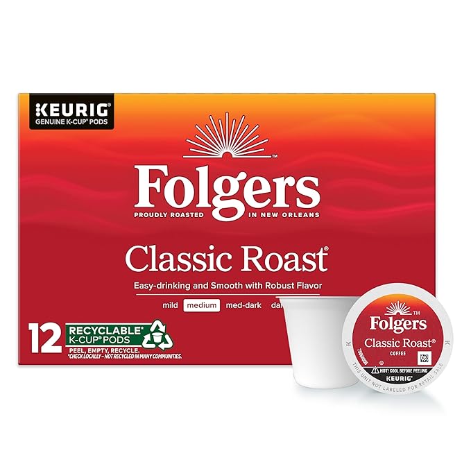 Folgers Classic Roast Medium Roast Coffee, 72 Keurig K-Cup Pods