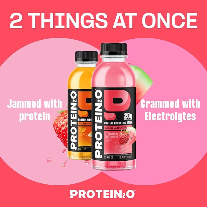 Protein2o Hydration Drink - 2-in-1 Liquid Clear Whey Protein Isolate and Electrolyte Drink - 20g Protein, Vitamins B5, B6 - Post-Workout Recovery - 16.9 Fl Oz - 12 Count Variety Pack