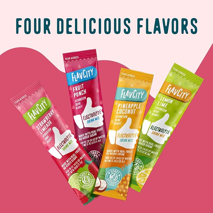 FlavCity Strawberry Limeade Electrolytes Powder Packets - 28 Hydration Packets - No Added Sugar - Hydration Powder with Real Fruit & Unrefined Sea Salt - Keto & Gluten-Free (28 Stick Packs)