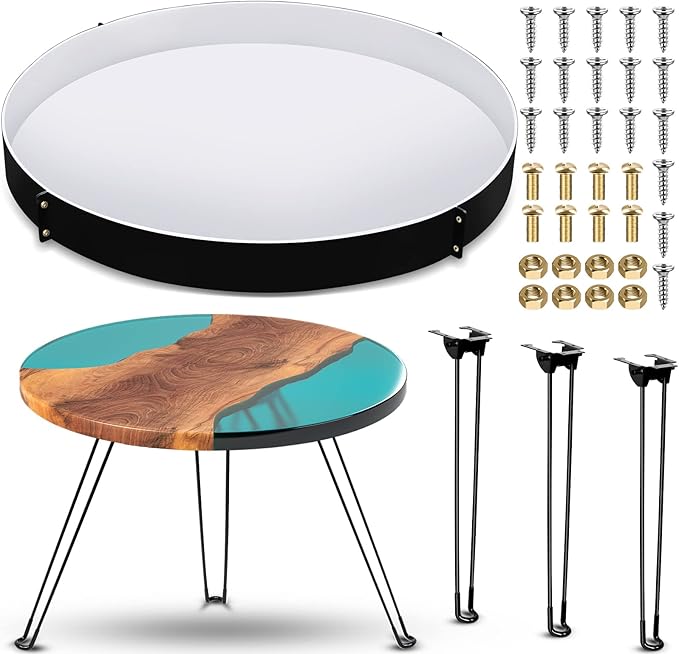 Lallisa 24 Inch Extra Large Resin Table Molds Round Epoxy Resin Molds Set with Metal Frame 3 Hairpin Legs for Table Epoxy Resin Table Mold Epoxy Table Mold for Charcuterie Board River Table DIY Art