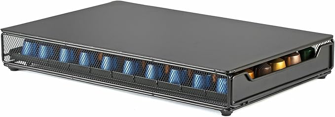 Capsule Drawer Coffee Pod Storage Compatible for Nespresso Support Metal Holder 60 Pcs