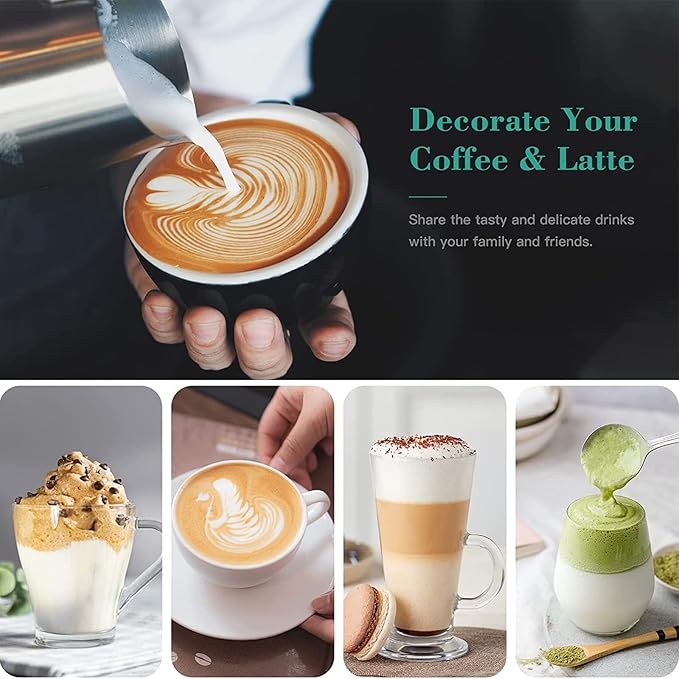Rechargeable Milk Frother, 3-Speed Electric Handheld Frother with 2 Whisks and Coffee Decoration Tool, Stand-up Design, for Cream, Latte, Cappuccino (Black)