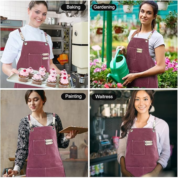 Cotton Canvas Cross Back Apron for Art Painting Garden Chef Bartender Work,Women Men 3 Pockets Waterproof Adjustable M-XXL