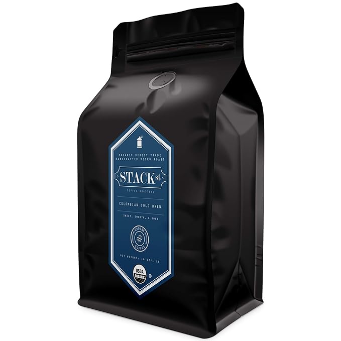 Organic Cold Brew Coffee Coarse Ground 1 LB - Colombian Supremo Reserve Flavor Dark Roast Coarse Grind - 100% Arabica Beans - Handcrafted, Single Origin, Micro Roast, Direct Trade – By Stack Street