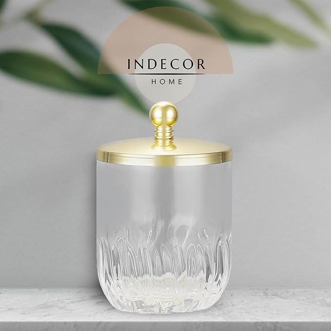 Glass Jar with Metal Lid for Bathroom Organization, Clear Apothecary Jar for Cotton Balls, Q Tips, and Small Accessories, Stylish Bathroom Storage Container Gold