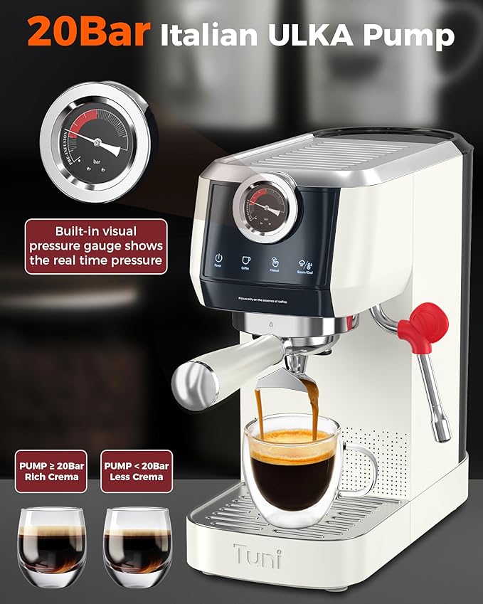Tuni E2 58mm Espresso Machine 20Bar Espresso Maker, 𝐃𝐮𝐚𝐥 𝐁𝐨𝐢𝐥𝐞𝐫 Coffee Maker with 10mm Steam Milk Frother, Semi-automatic Coffee Machine with UKLA Pump for Espresso, Gift for Coffee Lover