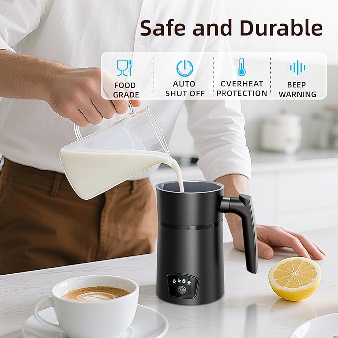 Milk Frother, 4 in 1 Electric Milk Steamer, Hot and Cold Foam Maker, 11.8 oz/350 mL Milk Warmer, Frother for Coffee Latte, Cappuccino, Hot Chocolate, 1 min Fast Frothing, Auto Shut-Off