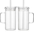 KEMORELA 2PCS Glass Tumbler with Lid and Straw - 24oz Ribbed Drinking Cups with Straw & Lid, Iced Coffee Cups - Reusable Glass Tumblers for Tea, Juice, Bubble Tea
