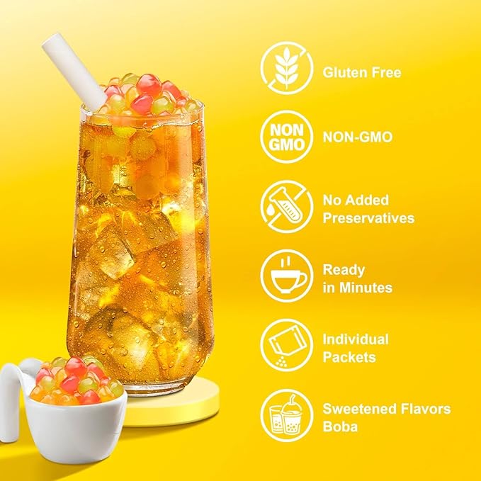 J WAY Instant Passionfruit Pineapple Green Tea Kit with Authentic Fruity Colorful Tapioca Boba, Ready in Under One Minute, Paper Straws Included - 3 Servings