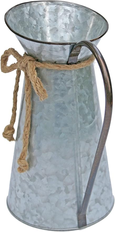 Vintage Galvanized Flower Vase, Farmhouse Decorative Pitcher Vase, Rustic Metal Milk Jug for Home Decor…