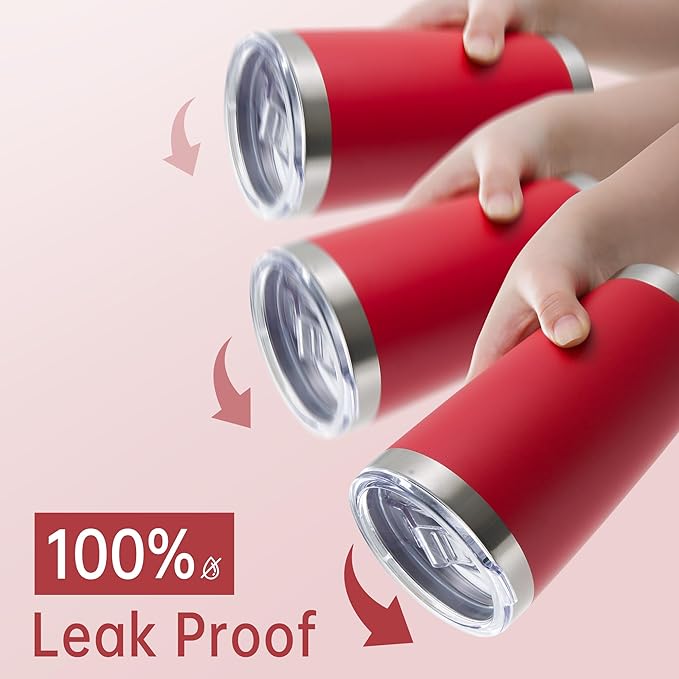 20 oz Tumblers Bulk Stainless Steel Tumbler with Lid Double Wall Vacuum Insulated Coffee Mug 20oz Powder Coated Cup for Hot and Cold Drinks, Red, 6 pack
