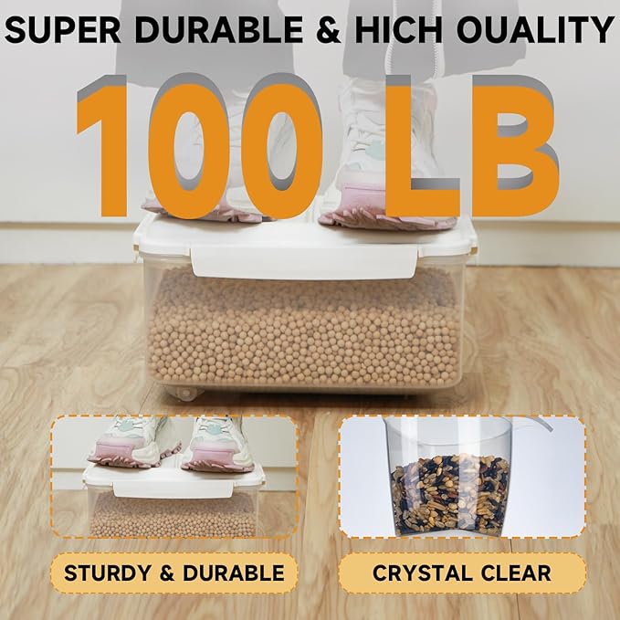 10 lbs Cereal Containers Storage - Airtight Flour Storage Container with Lids & 10 lbs Rice Dispenser, BPA Free Pantry Containers for Sugar and Cereal, White