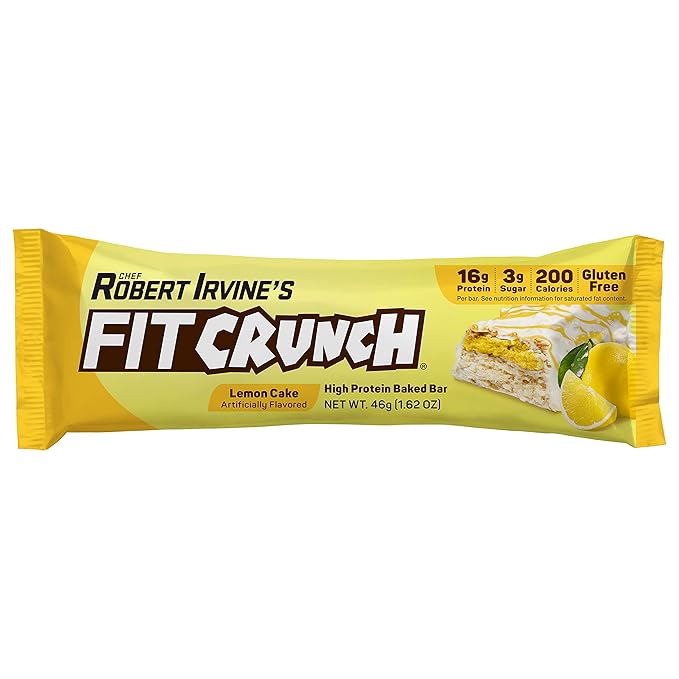 FITCRUNCH Snack Size Protein Bars, 6-Layer Baked Bar, 3g of Sugar & Soft Cake Core (9 Bars, Lemon Cake)