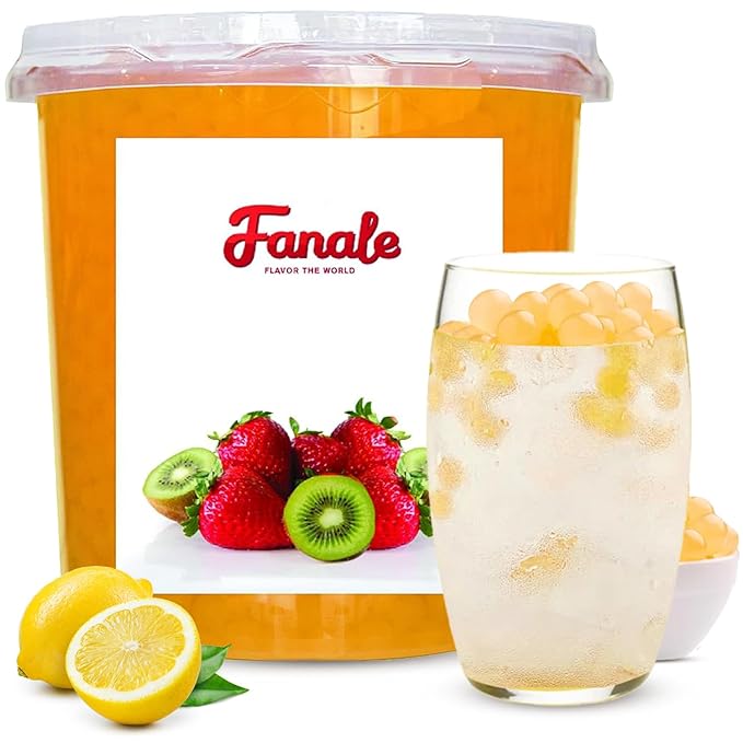 Fanale Lemon Popping Boba Pearls, Vegan, Non GMO, Gluten Free, Fat Free, Perfect for Bubble Tea, Smoothies, Ice Cream, Desserts, and Beverages.