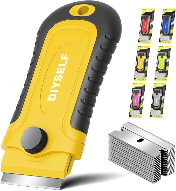 DIYSELF Razor Blade Scraper | 1 Pack Razor Scraper with 15 Razor Blades | Razor Blade Scraper Tool Kitchen | Glass Scraper | Window Scraper | Glass Stove Top Scraper | Paint Scraper | Cooktop Scraper