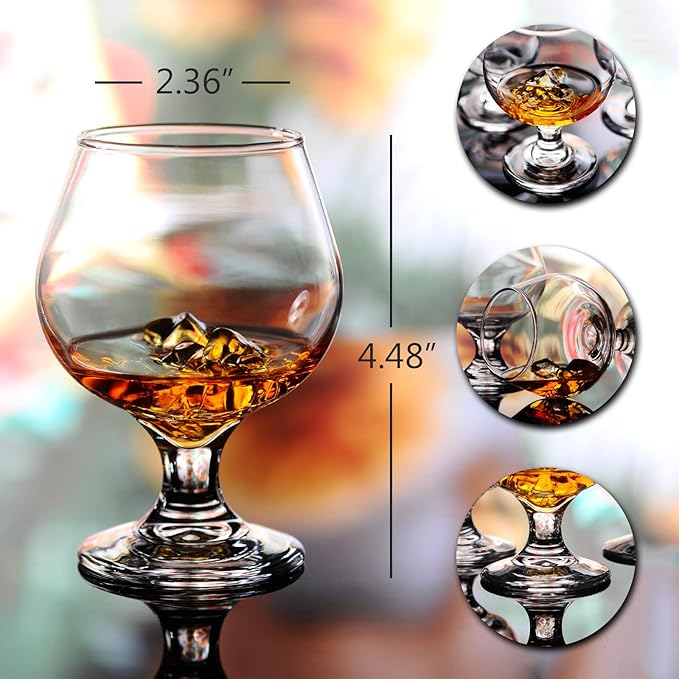 Shot Glasses - 6pc Set, 8.8oz Clear Cute Glass Snifters Perfect for Tasting Brandy