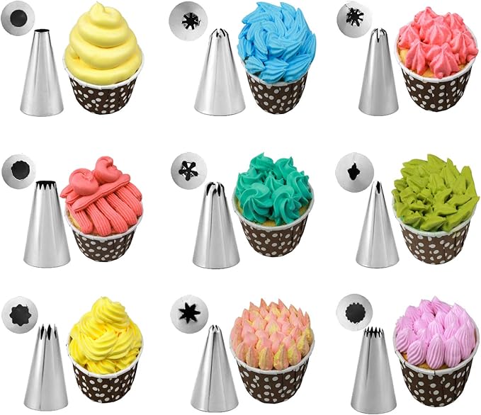 11 Pcs Extra Large Piping Tip Set,Stainless Steel Cake Decorating Icing Tips Nozzles,Professional Pastry Tips for Cupcake, Cookie and Puff