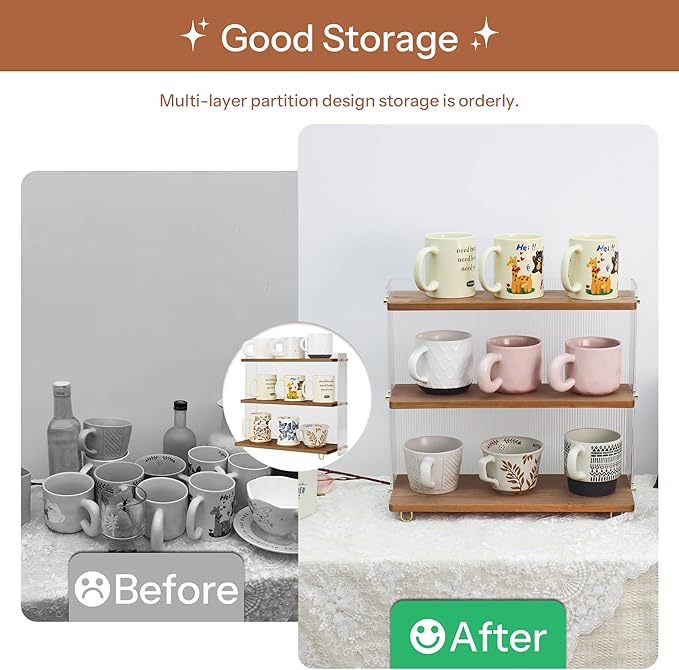 Coffee Mug Holder Wooden Cup Station Organizer 3 Tier Cup Holder for Coffee Bar Mug Display Rack for Countertop Mug Holder Shelf for Home Kitchen Walnut Wood