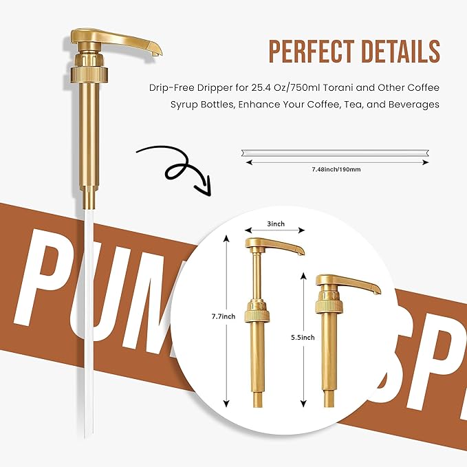 Jimoco® Syrup Pump Dispenser + Torani® Brown Sugar Cinnamon Syrup, 25.4 oz - Coffee Syrup Pump & Flavoring Bundle