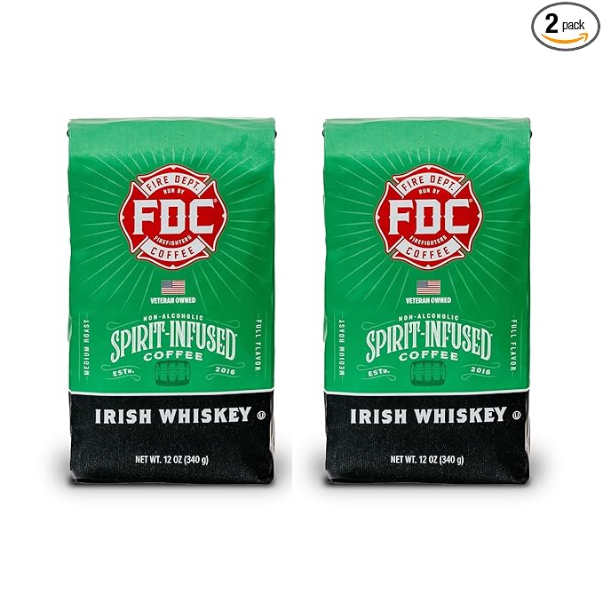 Fire Department Coffee - Gives Back to Firefighters - Irish Whiskey Infused Coffee Beans - Medium Roast - Non-Alcoholic - Roasted in the USA - Veteran Owned (12 oz, Pack of 2)