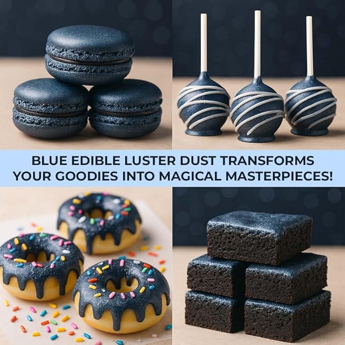 Bulk (20g) Navy Blue Luster Dust Edible Glitter for Cocktails | Premium Edible Navy Blue Luster Dust for Cake Decorations - Edible Glitter for Drinks Cupcakes Cookies Cakes Food Paint