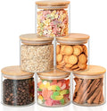 Glass Food Storage Jars 6-Pack - 4x4 in-Clear Glass Food Canisters with Bamboo Lid Airtight For Serving Tea, Coffee, Flour, Sugar, Candy, Cookie, Spice and More (Circular)