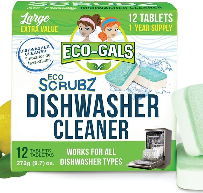 Dishwasher Cleaner, Heavy Duty, Septic Safe, Removal of Odors, Limescale, Smell, Grime, and Calcium - 12 Tablets - 12 Month Supply - Unscented