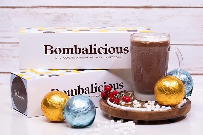 Dallmann Confections Bombalicious Hot Chocolate Bombs - Gourmet Belgian Chocolate Bombs With Mini Marshmallows - Milk & Dark Chocolate | Ideal Gift Theme for Birthday | Parties | New Year (Pack of 4)