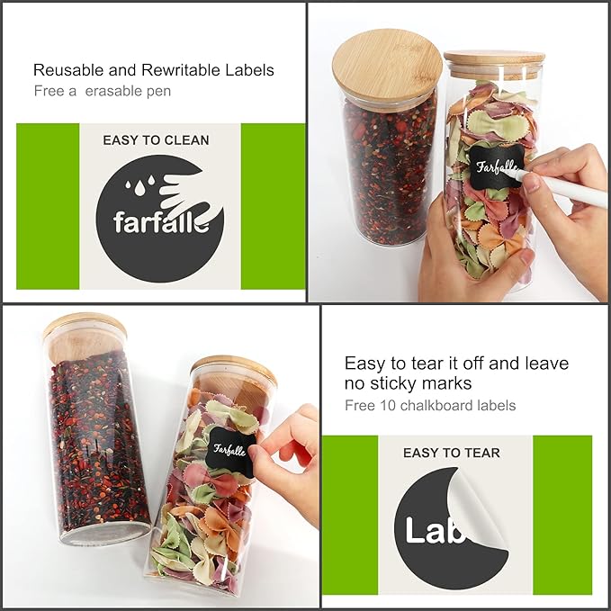 Glass Food Storage Containers Jars with Airtight Bamboo Lid 30 oz 8 pcs, 890 ml Pantry Organization Jar, Glass Terrarium with Lid, Spice, Flour and Sugar Container, Canister Set for Kitchen Counter