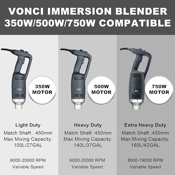 VONCI 18inch Commercial Immersion Blender Detachable Shaft, 350W, 500W & 750W Compatible, Stainless Steel Removable Shaft.