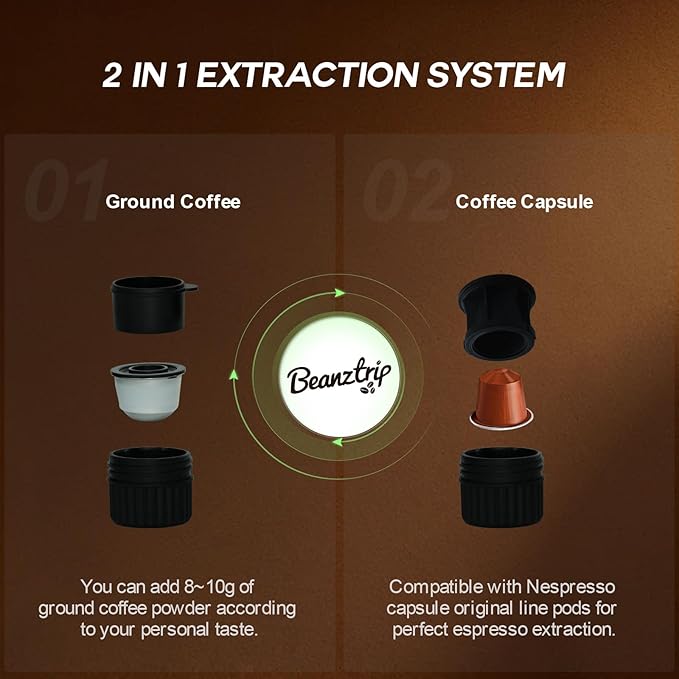 H02 PRO Portable Espresso Machine, Travel Electric Coffee Maker fits NS Capsule & Ground Coffee, 20 Bar Camping Small Mini Coffee Machine with Self-heating, Espresso Maker with Gift Box