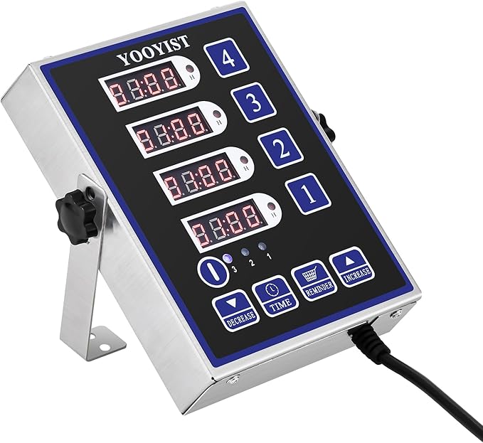Kitchen Timers for Cooking – 4 Channel Commercial Kitchen Timer Restaurant Kitchen Supplies – Stainless Steel LED Technology Kitchen Timer Digital – Reminder Function, Loud Alarm, Black