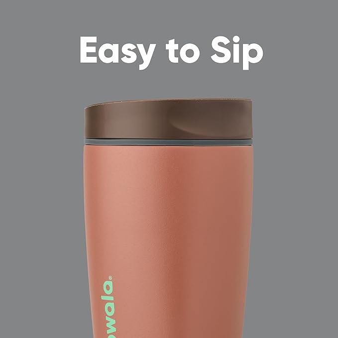 Owala SmoothSip Slider Insulated Stainless Steel Coffee Tumbler, Reusable Iced Coffee Cup, Hot Coffee Travel Mug, BPA Free 12 oz, Grey/Brown (Cozy Cocoa)