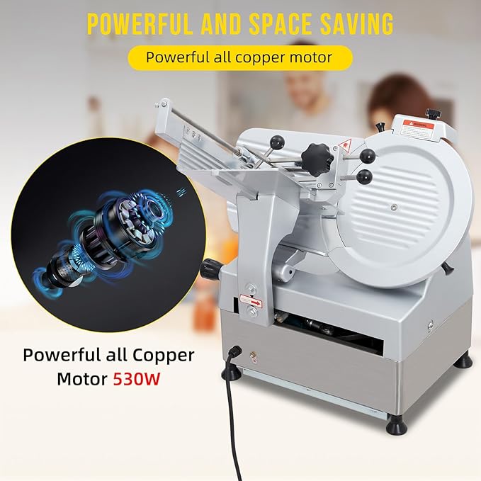 Dual Motor Automatic Meat Slicer 370W + 550W Power | 13" Sharp Carbon Steel Blade, 0-16mm Adjustable Thickness | Ideal for Deli Meats, Cheeses & Home Kitchen Use