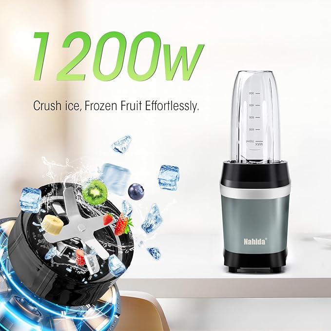 Nahida Blender for Smoothies, 1200W Smoothie Blender for Ices Crushing, Blenders with (2) 6-Fin Blades, Personal Blenders for Kitchen with 23oz, 32oz, 37oz Easy Go Cups for Juices,1200W, Blue
