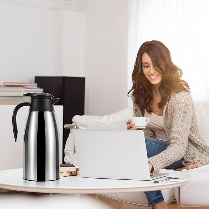 70oz Updated Thermal Stainless Steel Carafe for Hot Coffee & Water, Double Walled Vacuum Carafe (Pink+Pink)