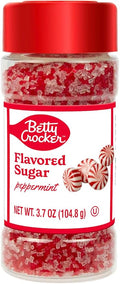 Betty Crocker Peppermint Candy Cane Flavored Sugar – Holiday Finishing Sugar Topping For Hot Chocolate, Chocolate Fudge, Drinks, and more 3.9 oz