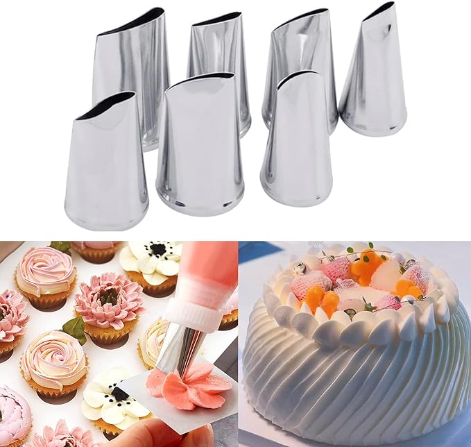 8 Pcs Rose Flower Piping Tips Set,Petal Icing Tips,PipingRose Nozzle,Stainless Steel Cake Decorating Pastry Tools, for CakeDecorating,with A Cleaning Brush (Rose-8pcs)