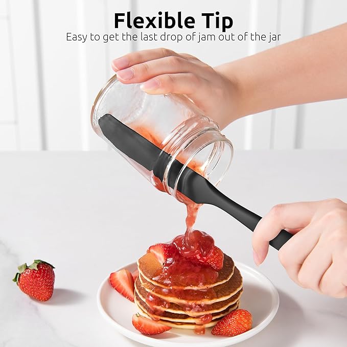 U-Taste Skinny Silicone Jar Spatula: 600ºF Heat-Resistant Food-Grade 10in Long Narrow Sourdough Stirring Stick, Seamless Flexible Peanut Butter Spreader for Scraping Icing Bread Cream, Jam (Black)