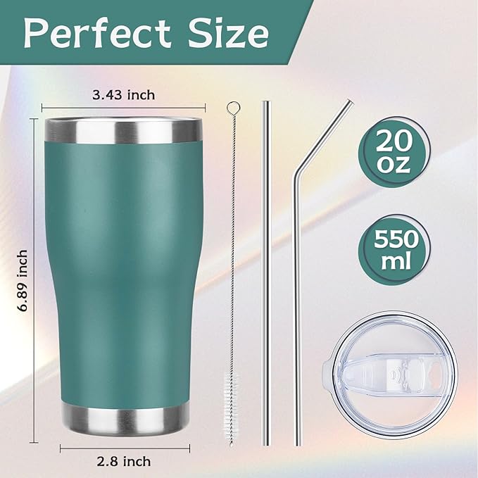 MEZMUT 20oz Coffee Tumbler with Lid and Straw Double Wall Vacuum Insulated Cup Stainless Steel Travel Mugs Insulated for Hot and Cold Leakproof Powder Coated Tumbler for Indoor and Outdoor(Deep Green)