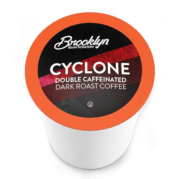 Brooklyn Beans Cyclone Gourmet Coffee Pods - Compatible with Keurig K Cup Brewers Including 2.0 Machines, 40 Count, Strong and Intense Double Caffeine