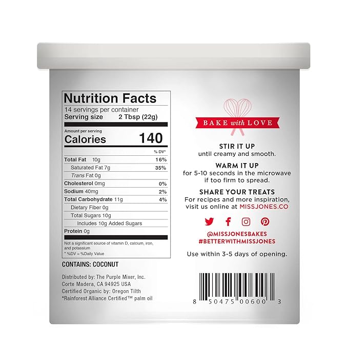 Miss Jones Baking Organic Buttercream Frosting, Perfect for Icing and Decorating, Vegan-Friendly: Vanilla (Pack of 2)