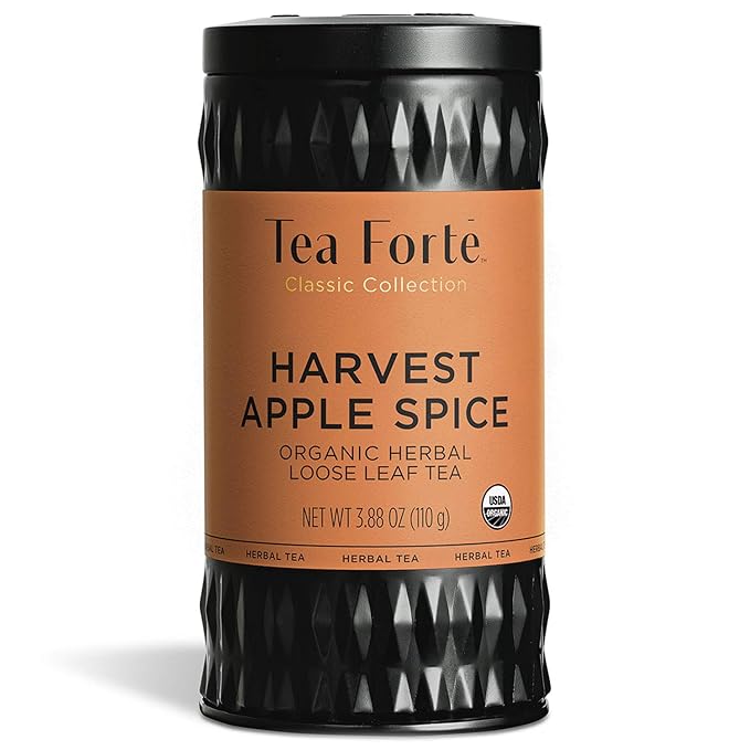 Tea Forte Harvest Apple Spice Premium Organic Loose Leaf Caffeine-Free Herbal Tea Blend Canister, Makes 35-50 Cups