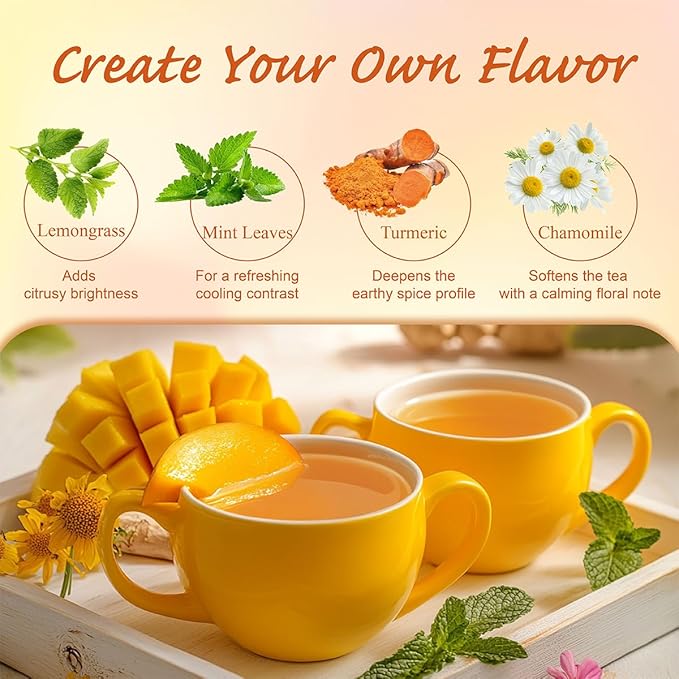 WT WEETEE Mango Ginger Tea Bags, 2g x 100 Counts, Flavored Ginger Herbal Tea Includes Cardamom, Fennel, Cinnamon, Rooibos, Licorice & More, Natural Caffeine-free